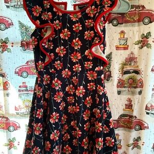 Floral Kids Dress with Red Accents